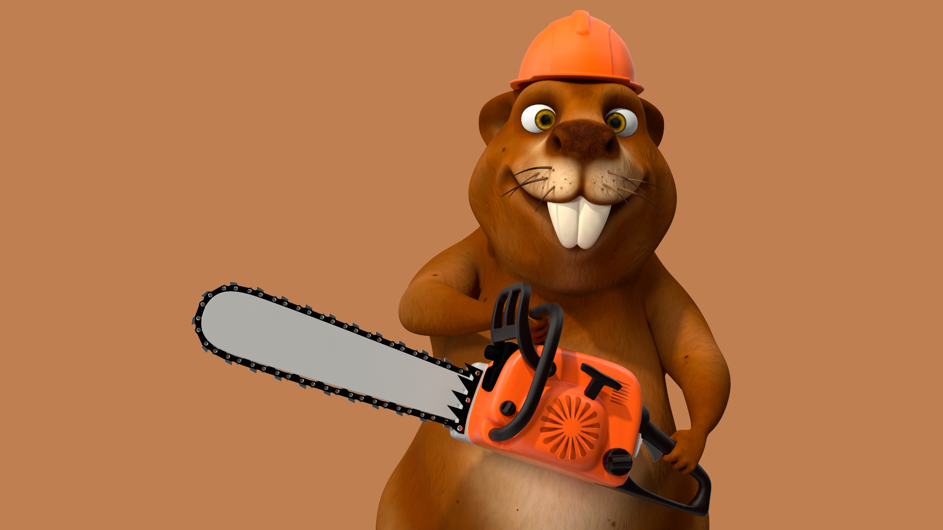 3D Cartoon Beaver with Chainsaw model