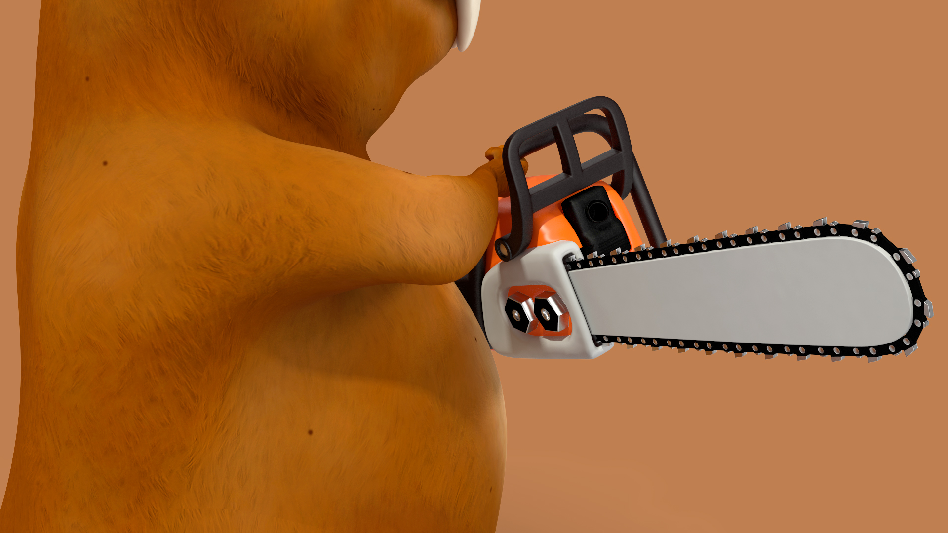 3D Cartoon Beaver with Chainsaw model