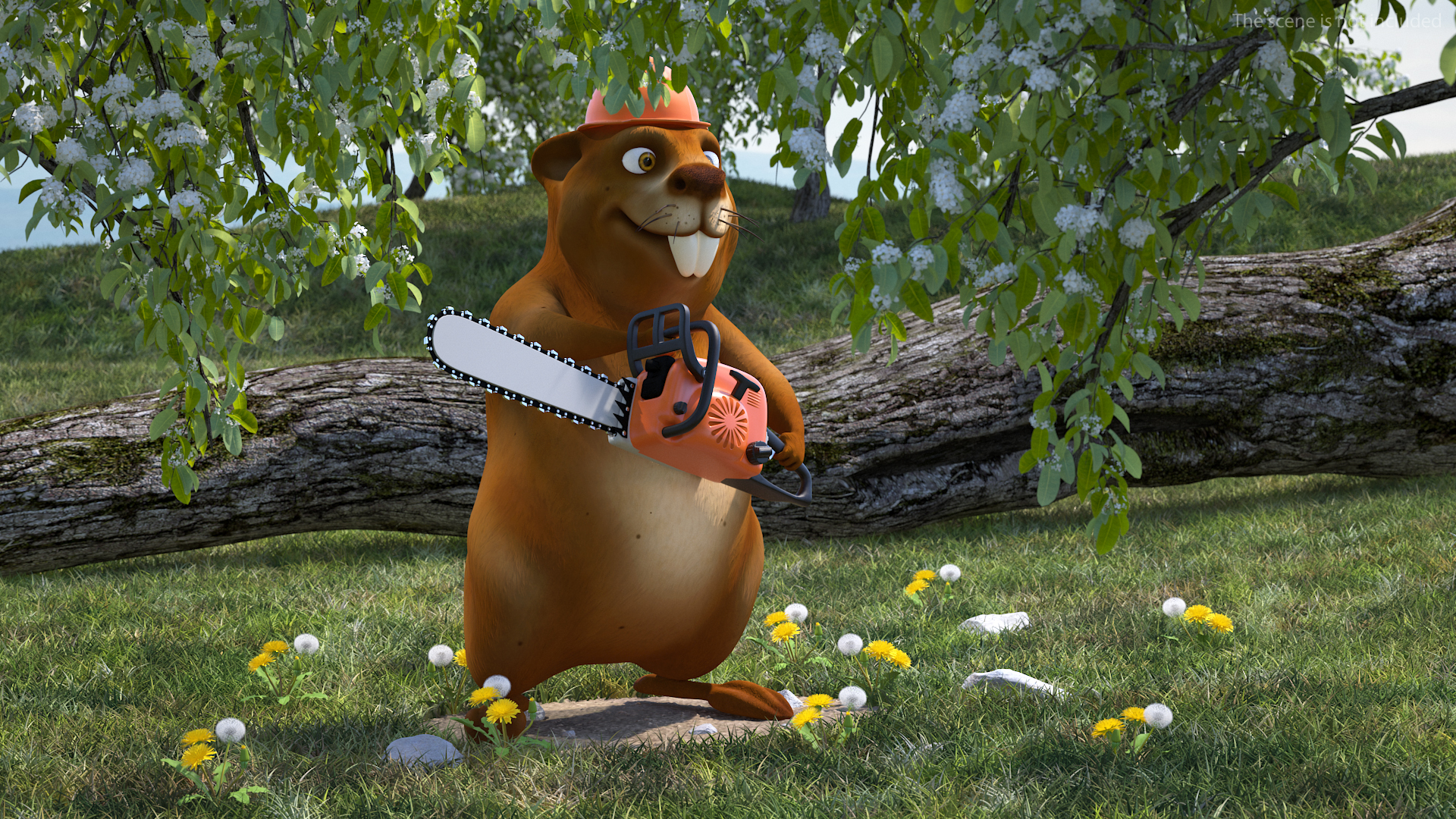 3D Cartoon Beaver with Chainsaw model