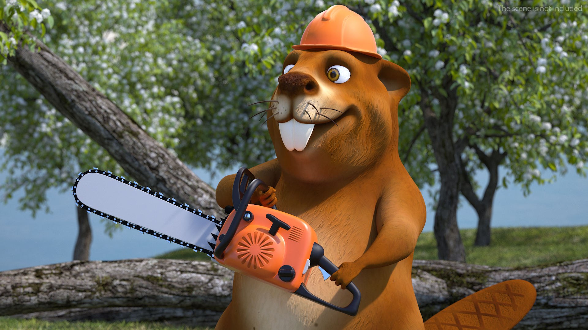 3D Cartoon Beaver with Chainsaw model