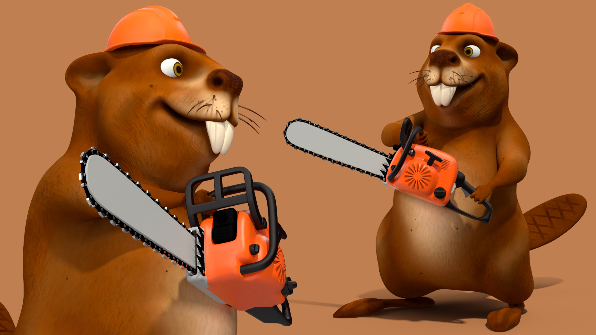 3D Cartoon Beaver with Chainsaw model