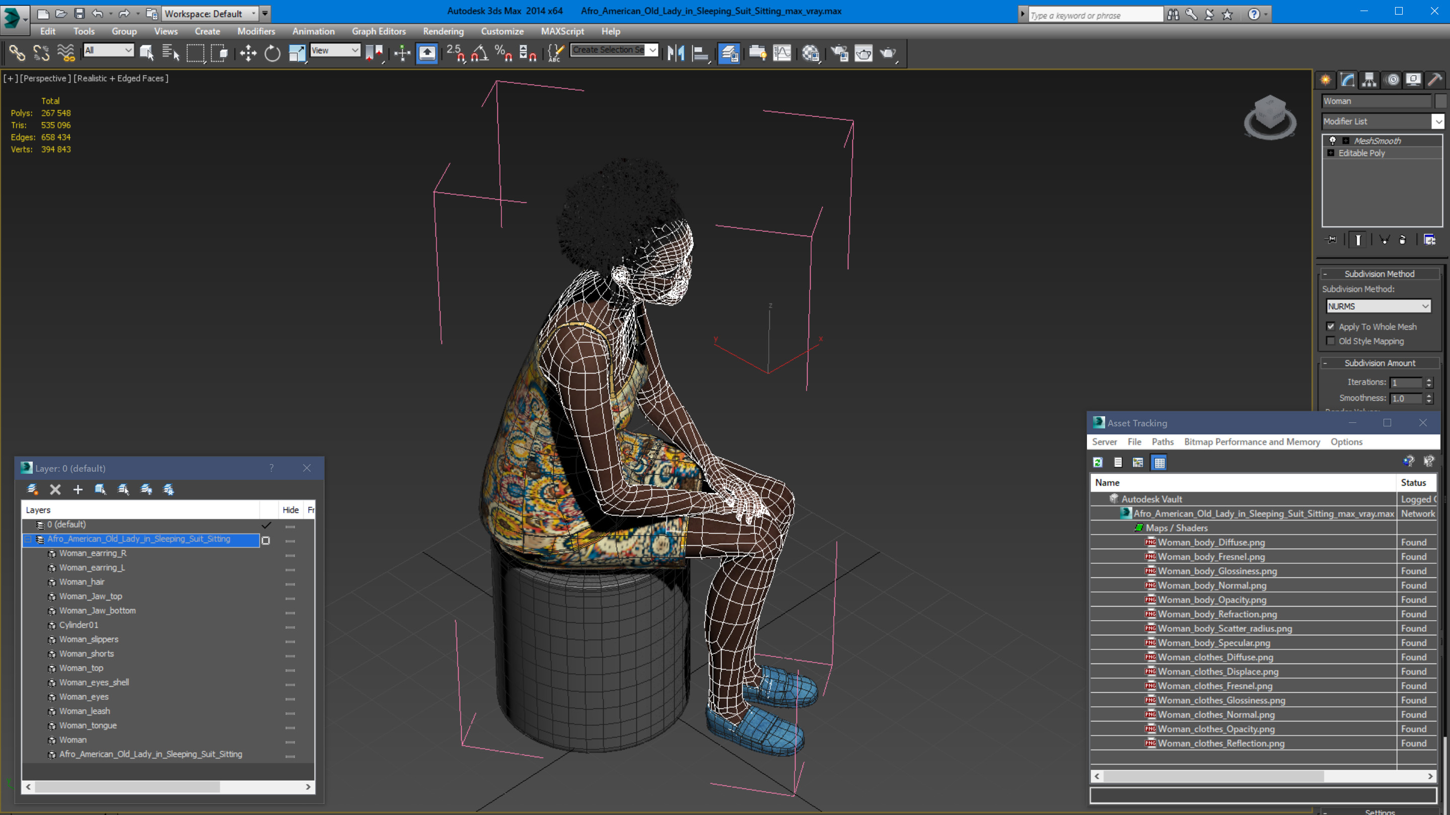 Afro American Old Lady in Sleeping Suit Sitting 3D