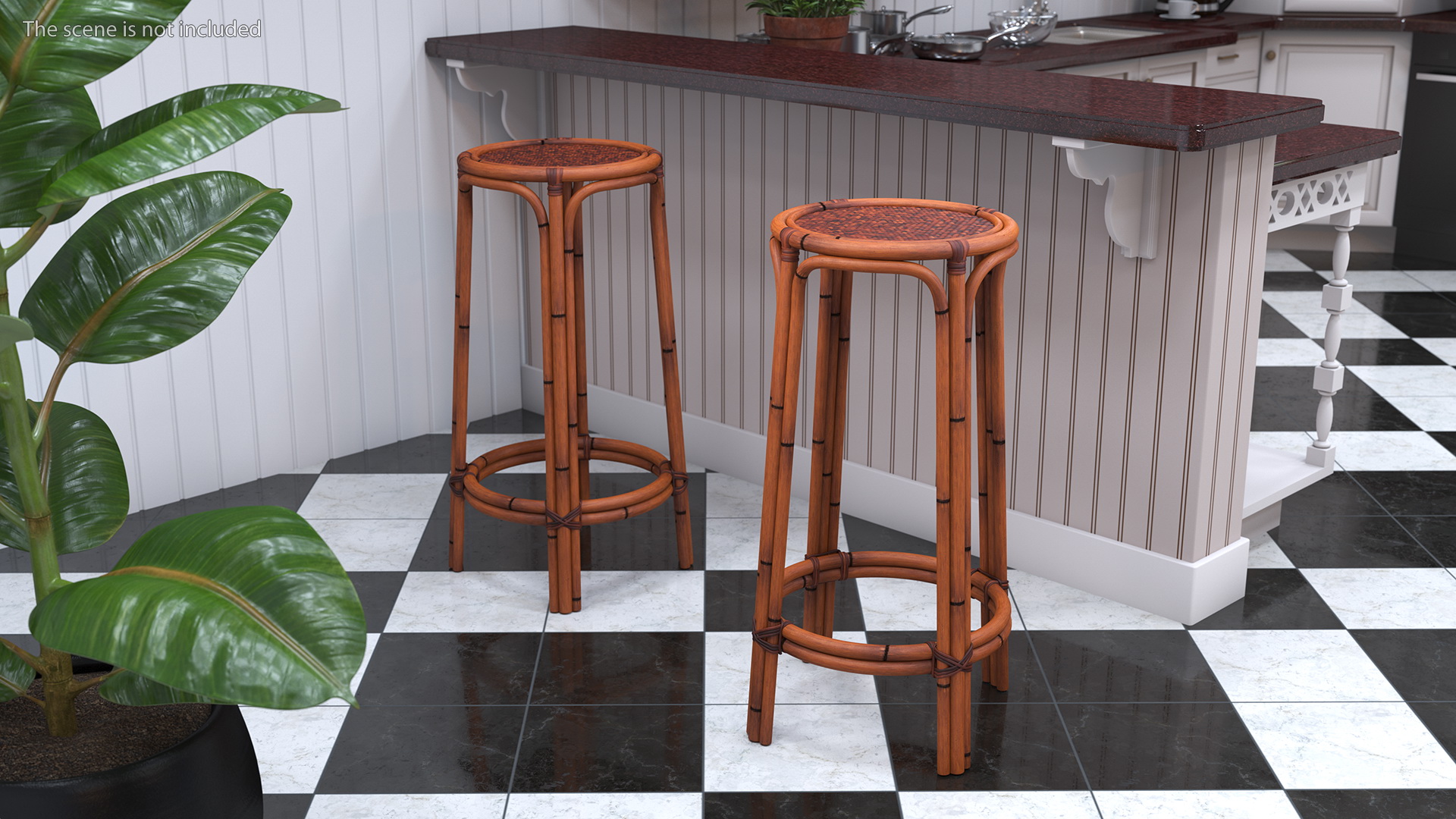 Rattan Backless Counter Stool 3D model