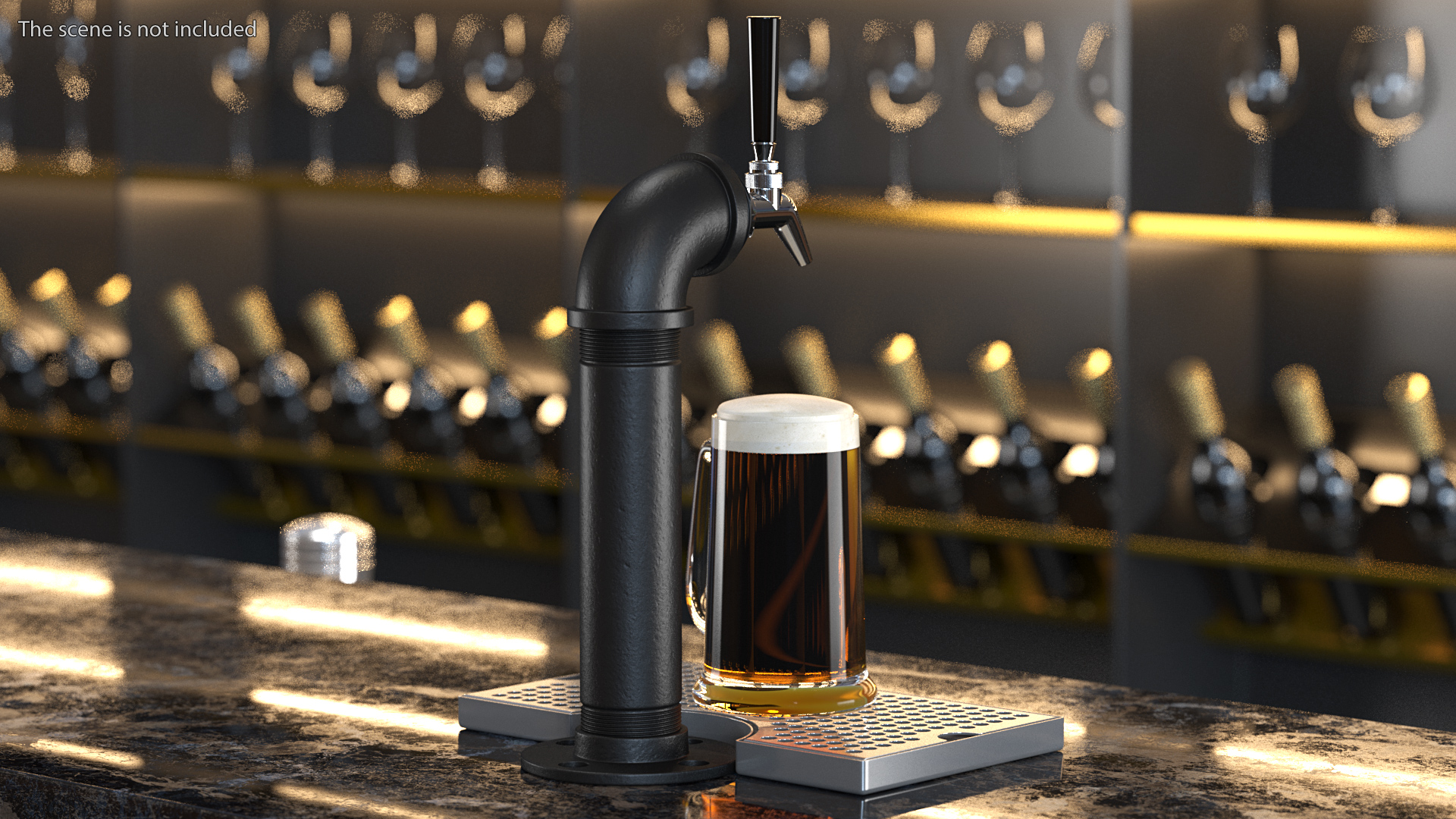 3D Black Iron Beer Tower Single Tap with Beer Mug