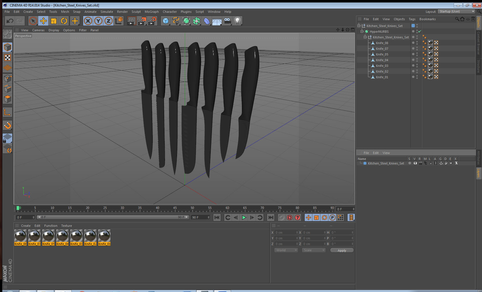 Kitchen Steel Knives Set 3D model