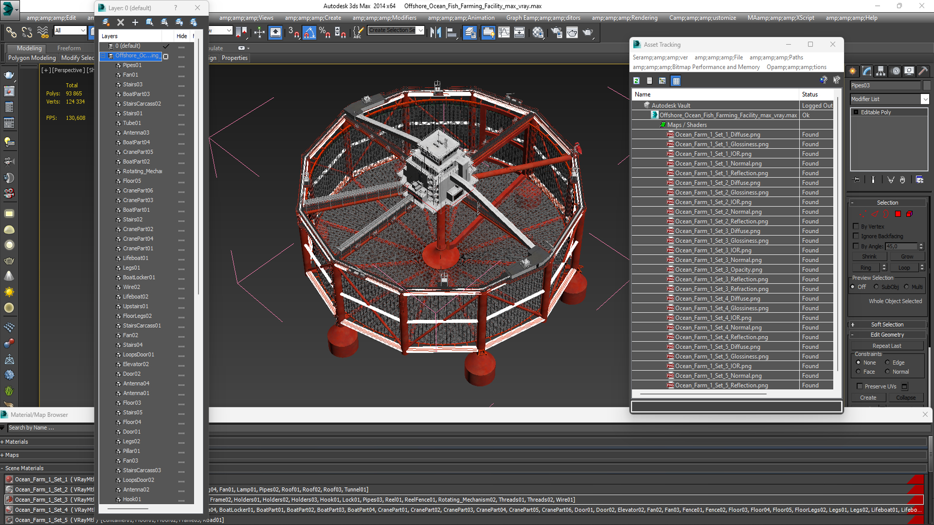 3D Offshore Ocean Fish Farming Facility