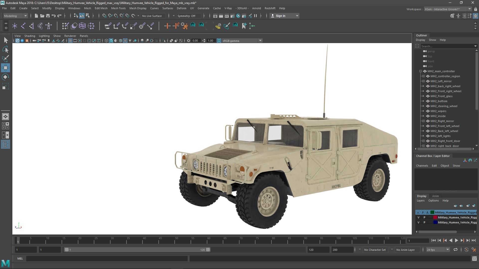 Military Humvee Vehicle Rigged for Maya 3D model