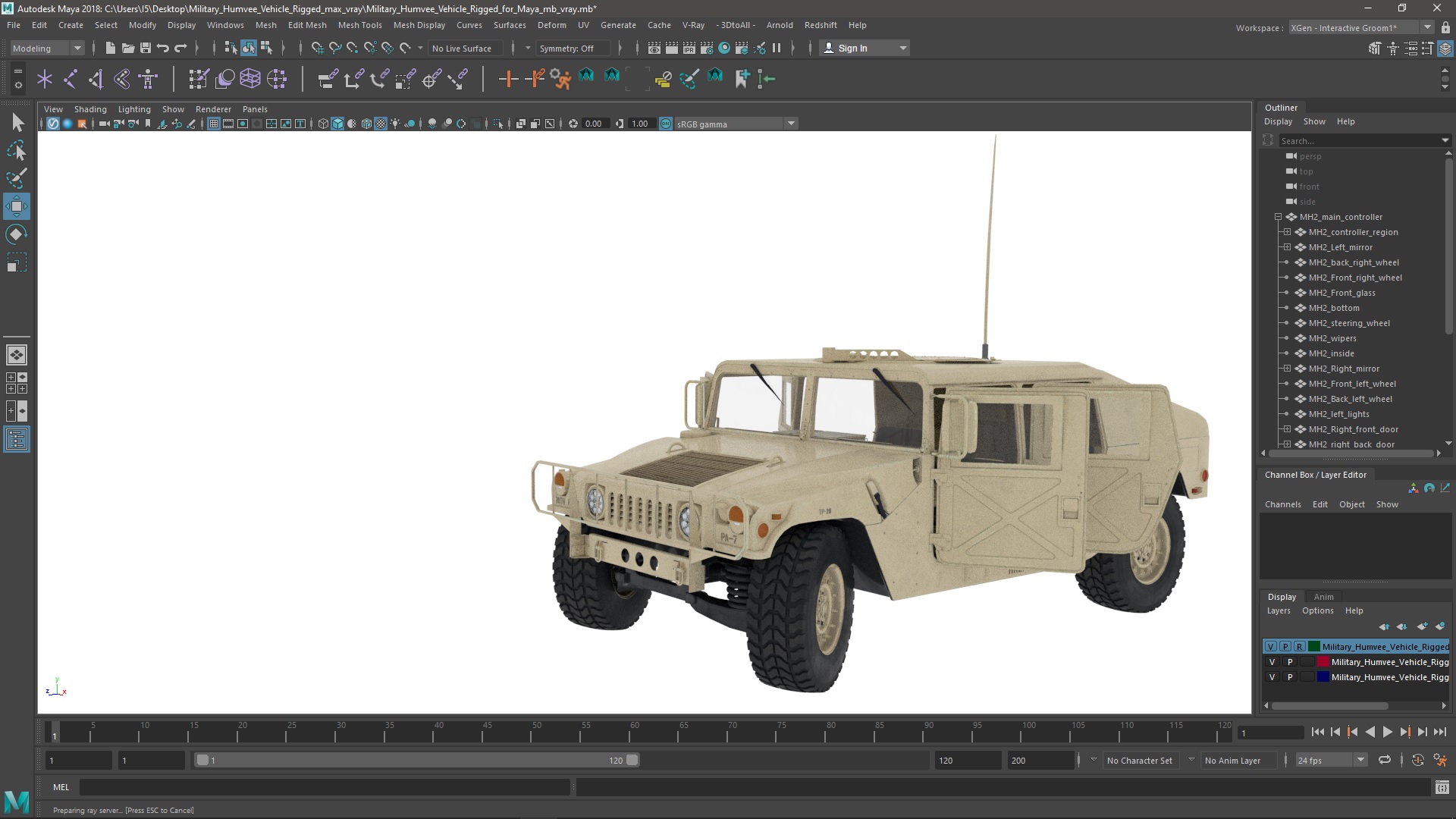 Military Humvee Vehicle Rigged for Maya 3D model