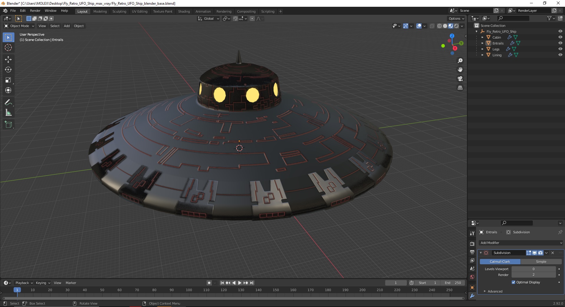 3D Fly Retro UFO Ship model