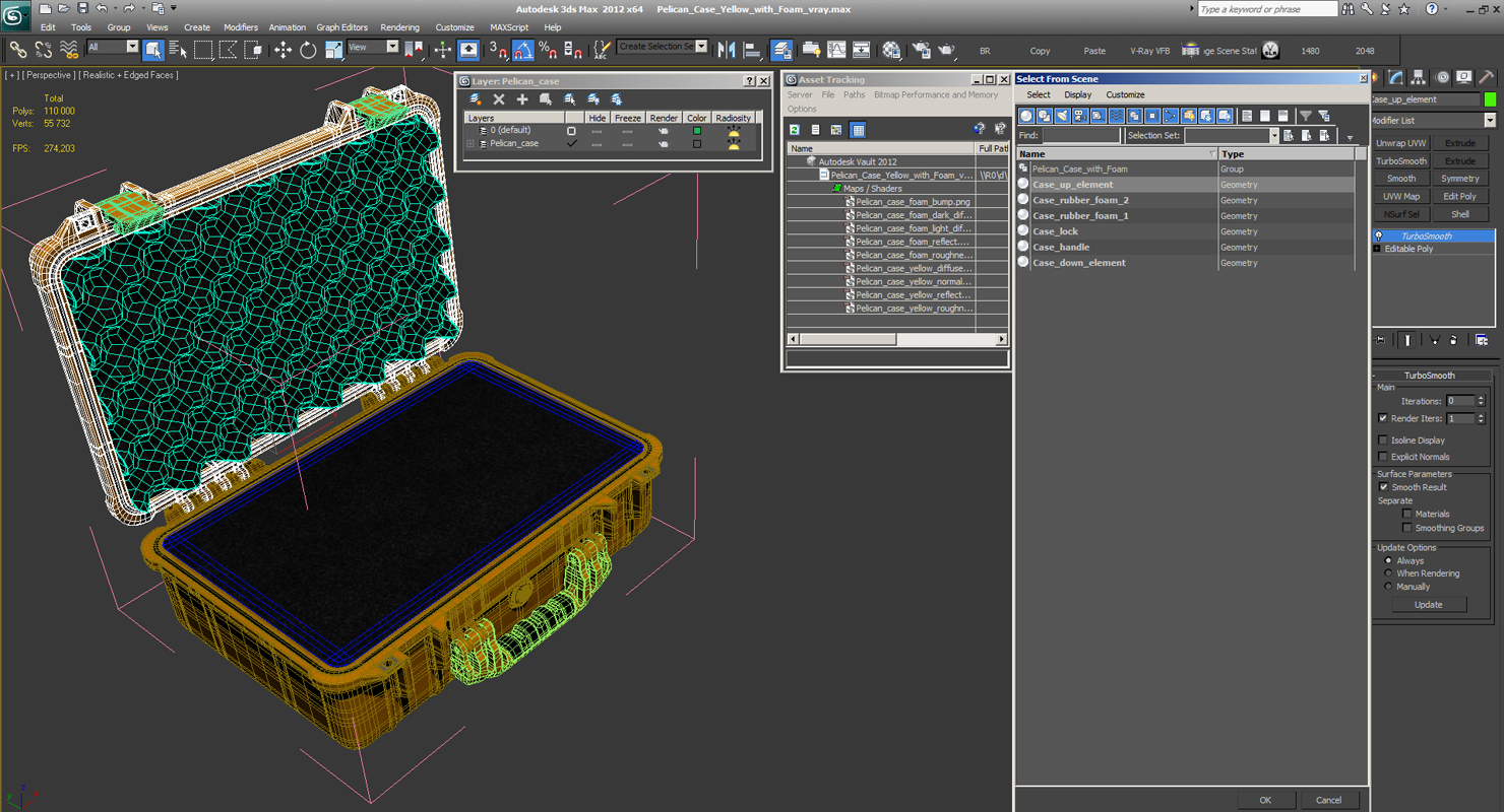 Pelican Case Yellow with Foam 3D model