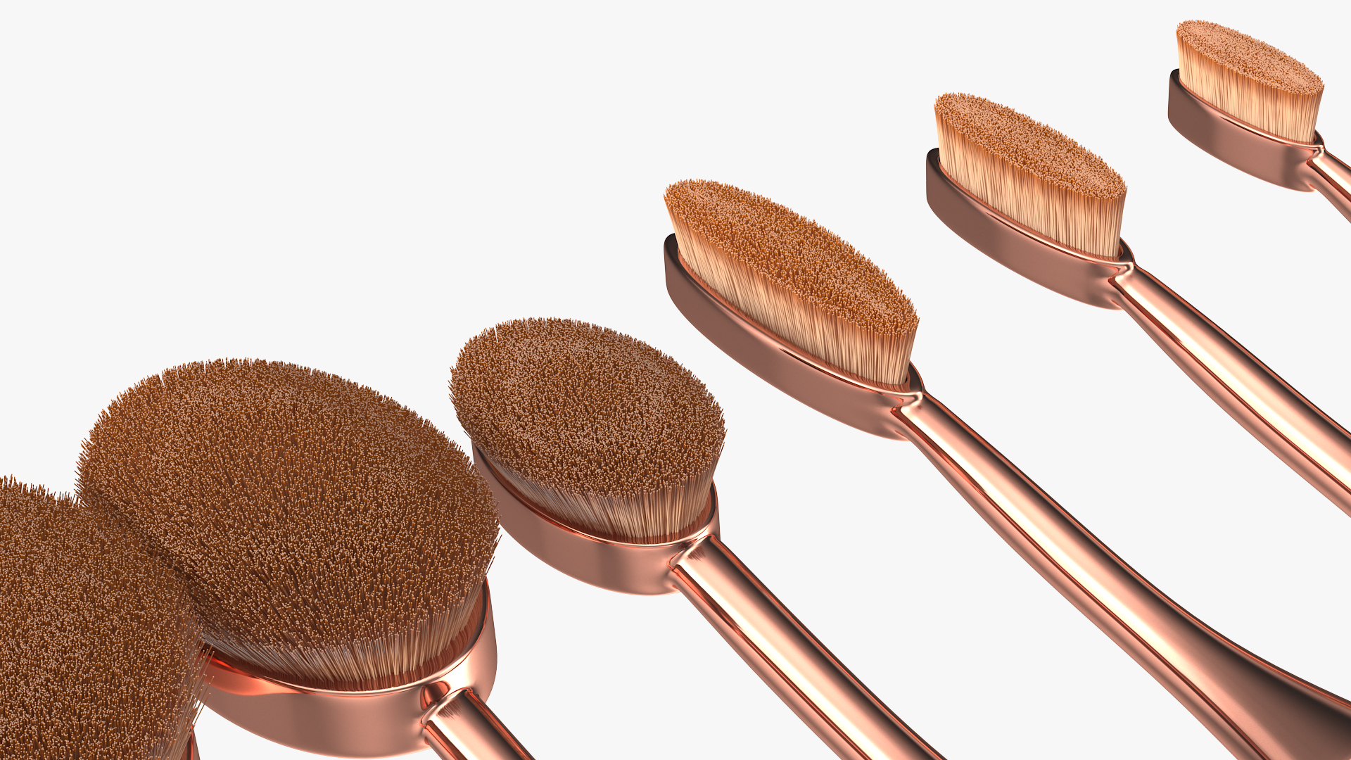 3D Professional Oval Makeup Brush Set Fur model