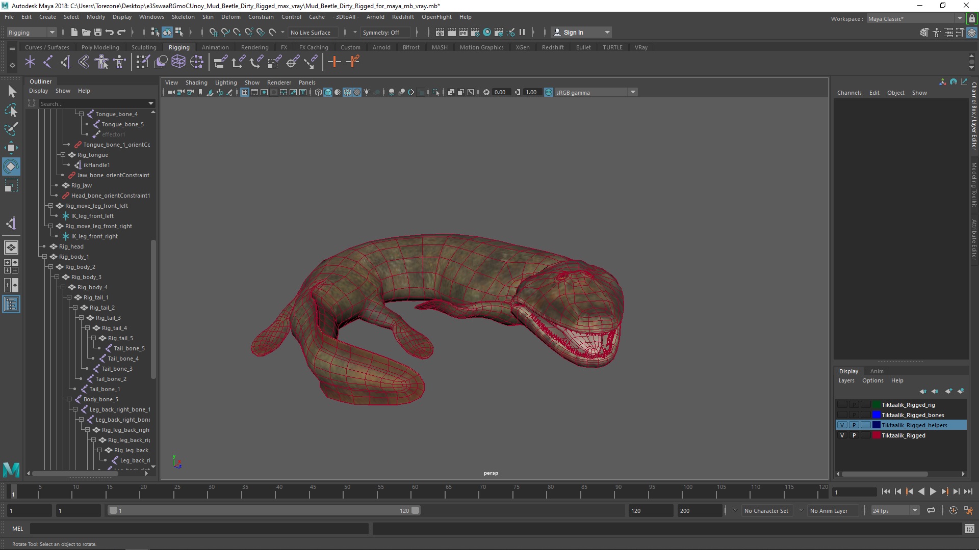 3D model Tiktaalik Rigged for Maya