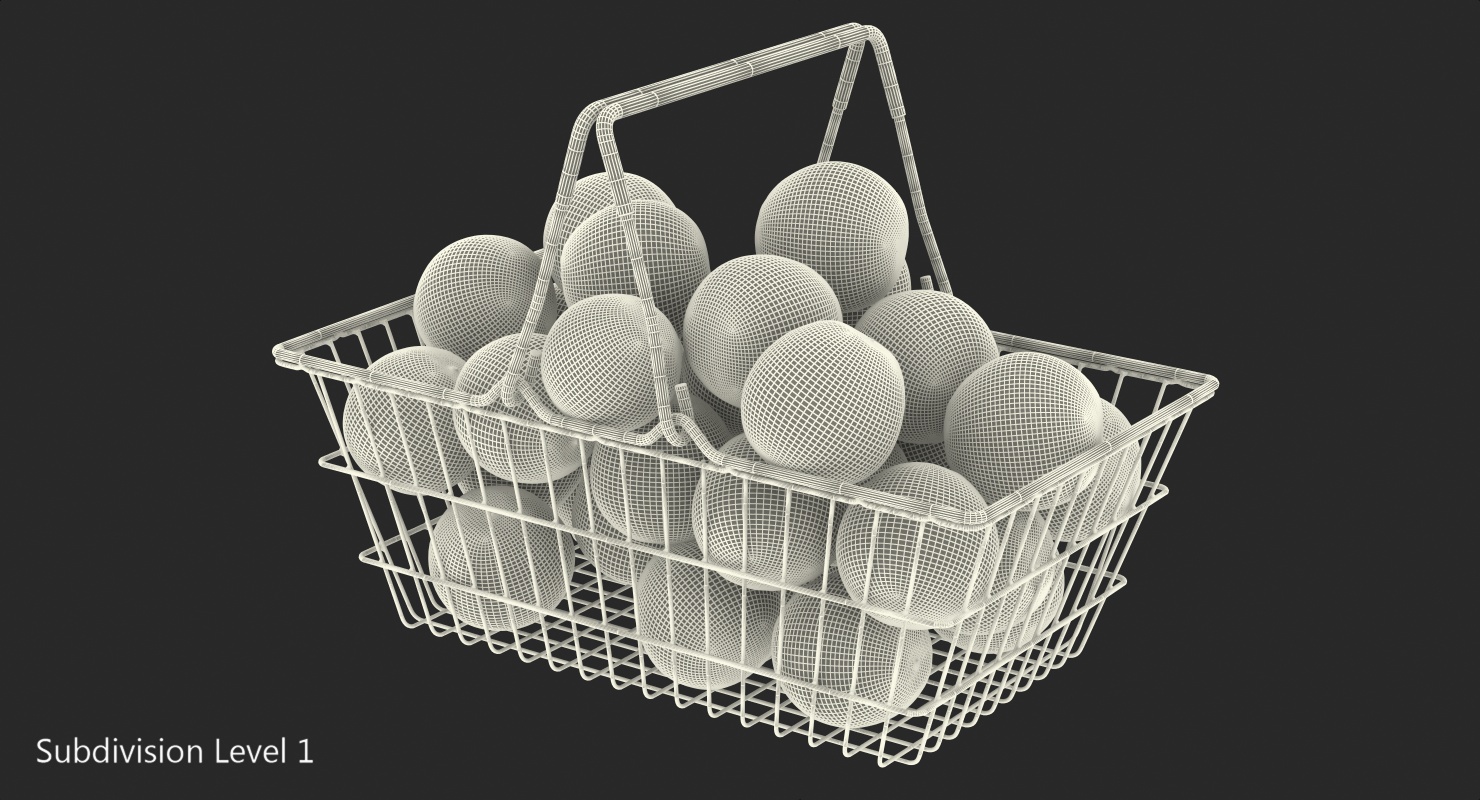 Shopping Basket Filled with Grapefruits 3D model