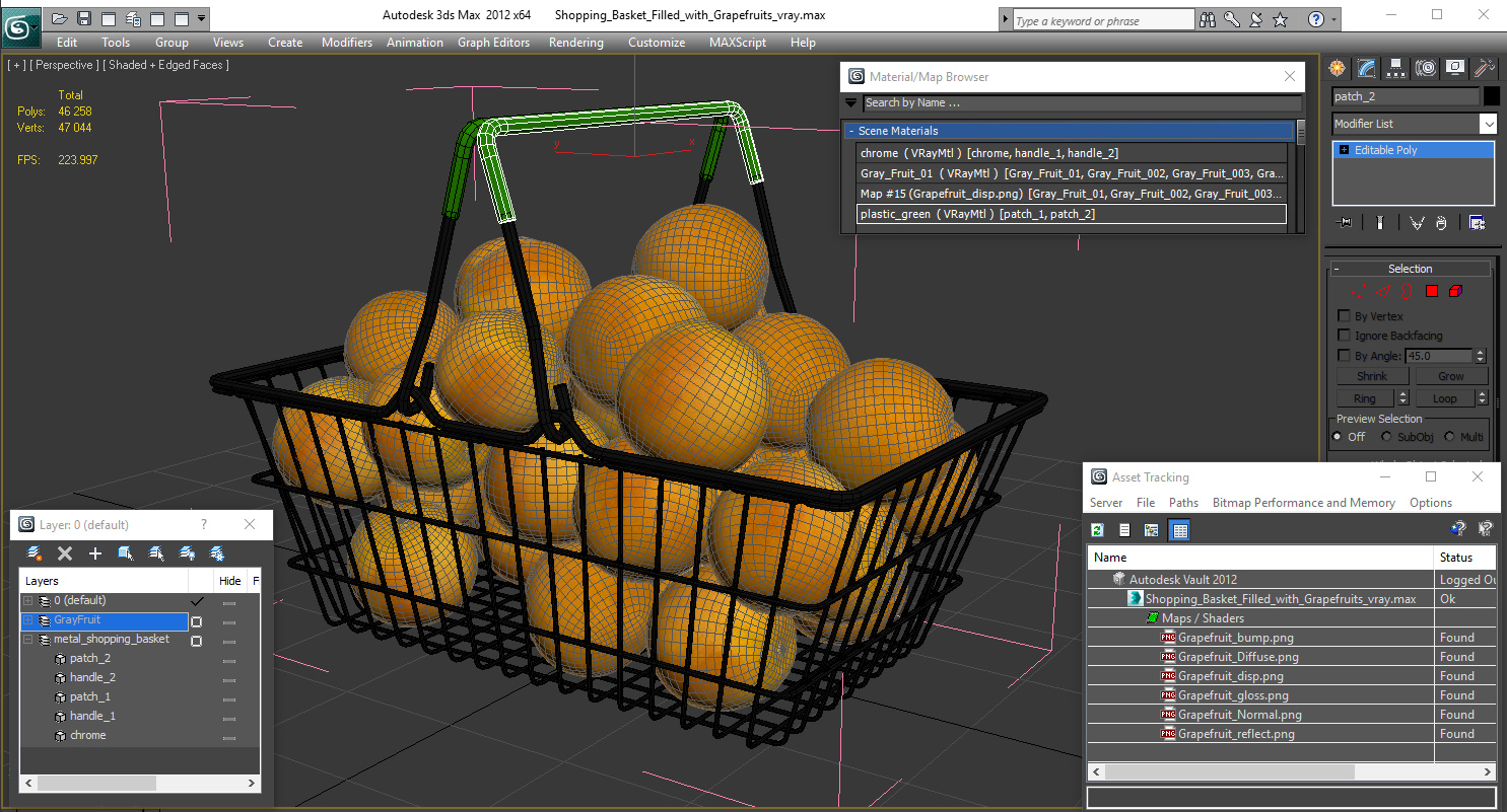 Shopping Basket Filled with Grapefruits 3D model