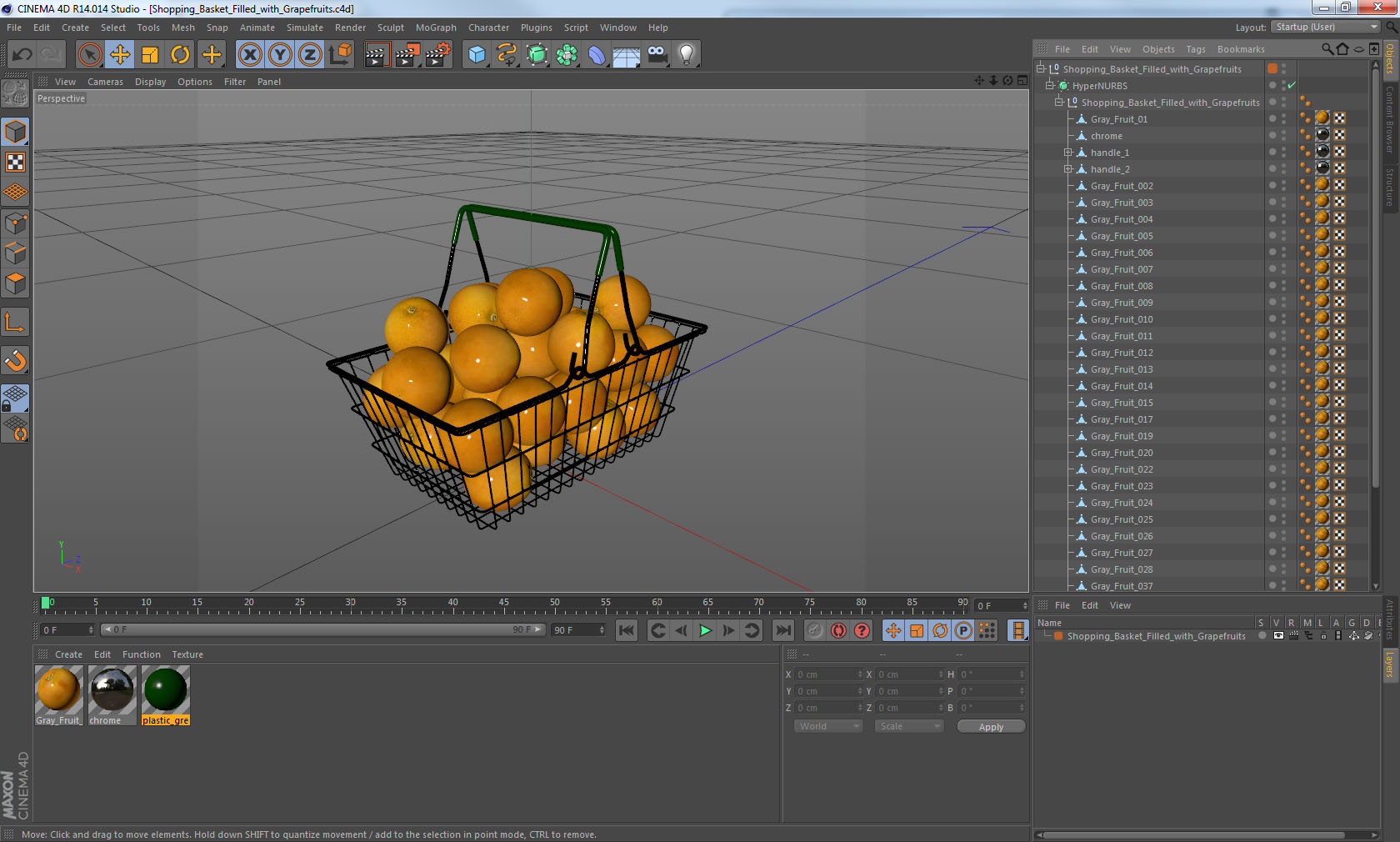 Shopping Basket Filled with Grapefruits 3D model