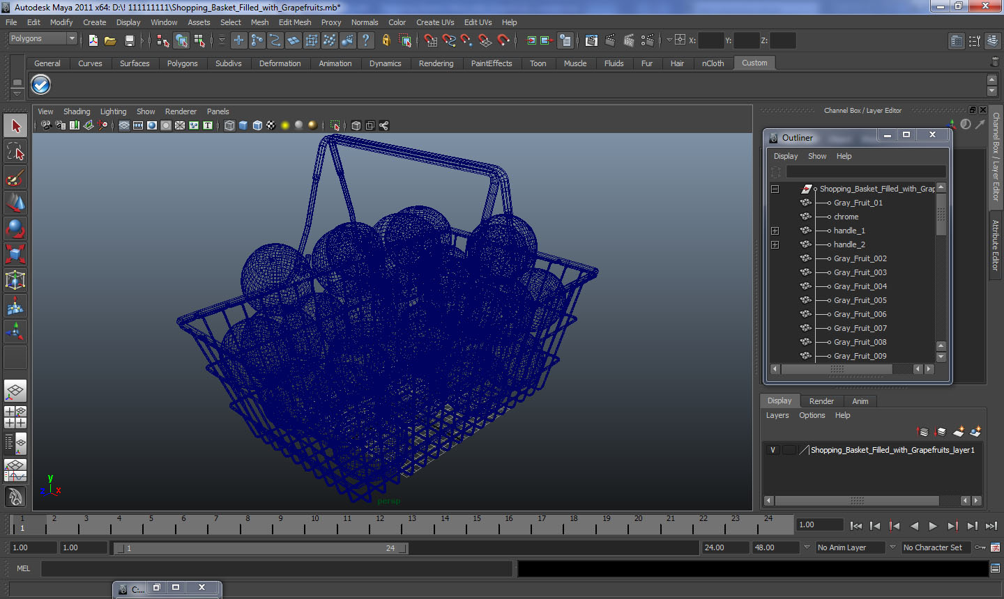 Shopping Basket Filled with Grapefruits 3D model