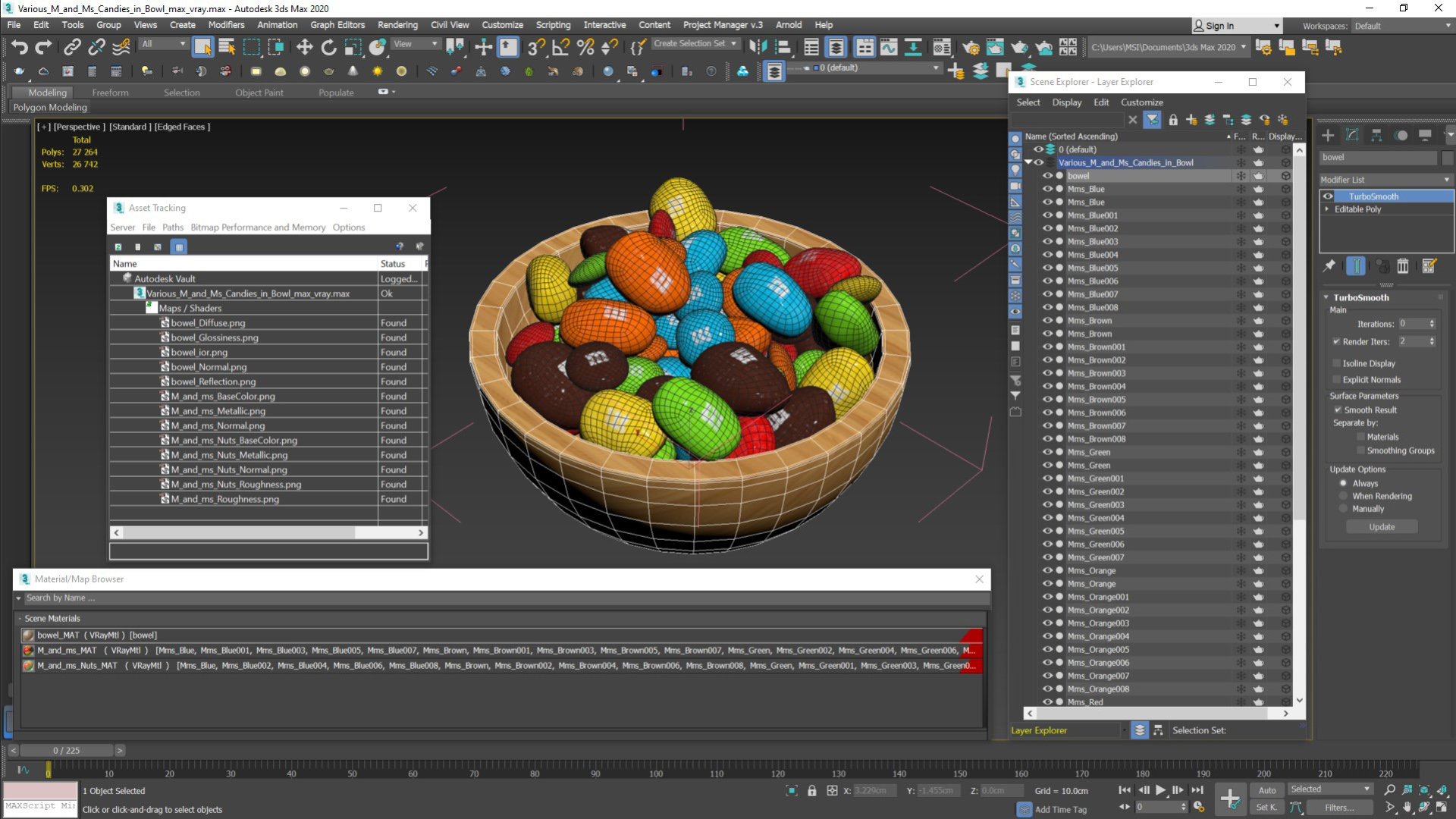 Various M and Ms Candies in Bowl 3D