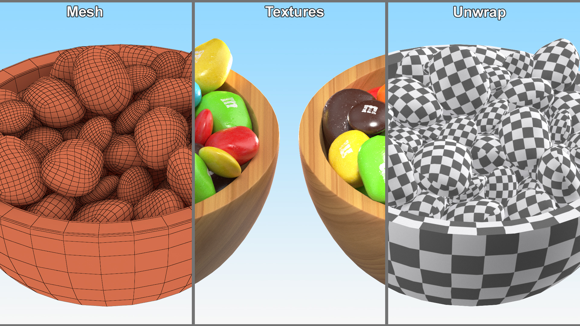 Various M and Ms Candies in Bowl 3D