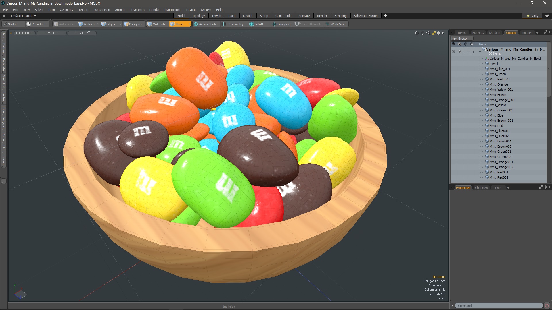 Various M and Ms Candies in Bowl 3D