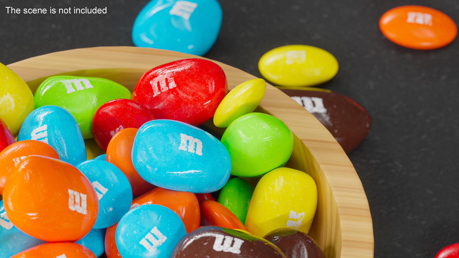 Various M and Ms Candies in Bowl 3D