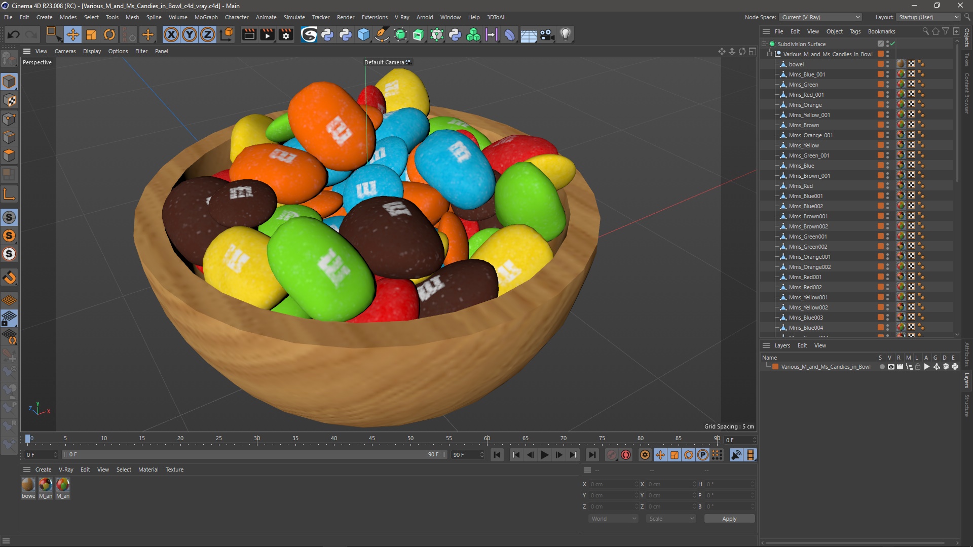 Various M and Ms Candies in Bowl 3D