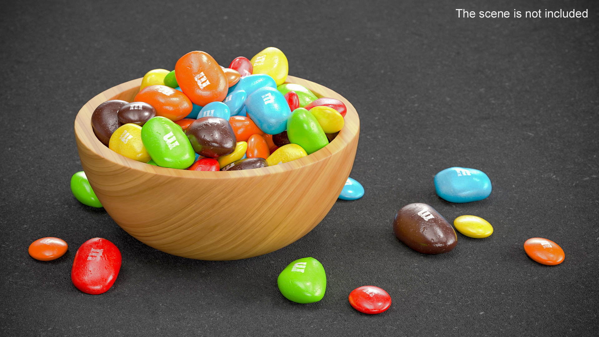 Various M and Ms Candies in Bowl 3D