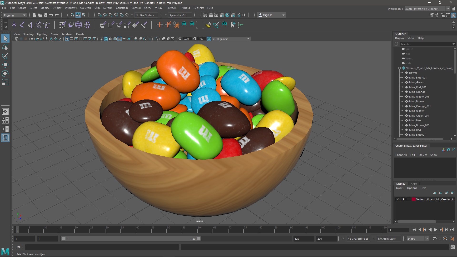 Various M and Ms Candies in Bowl 3D