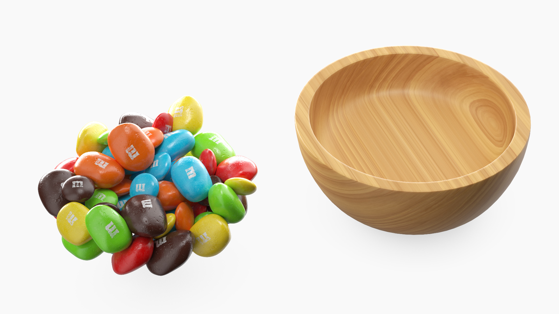 Various M and Ms Candies in Bowl 3D