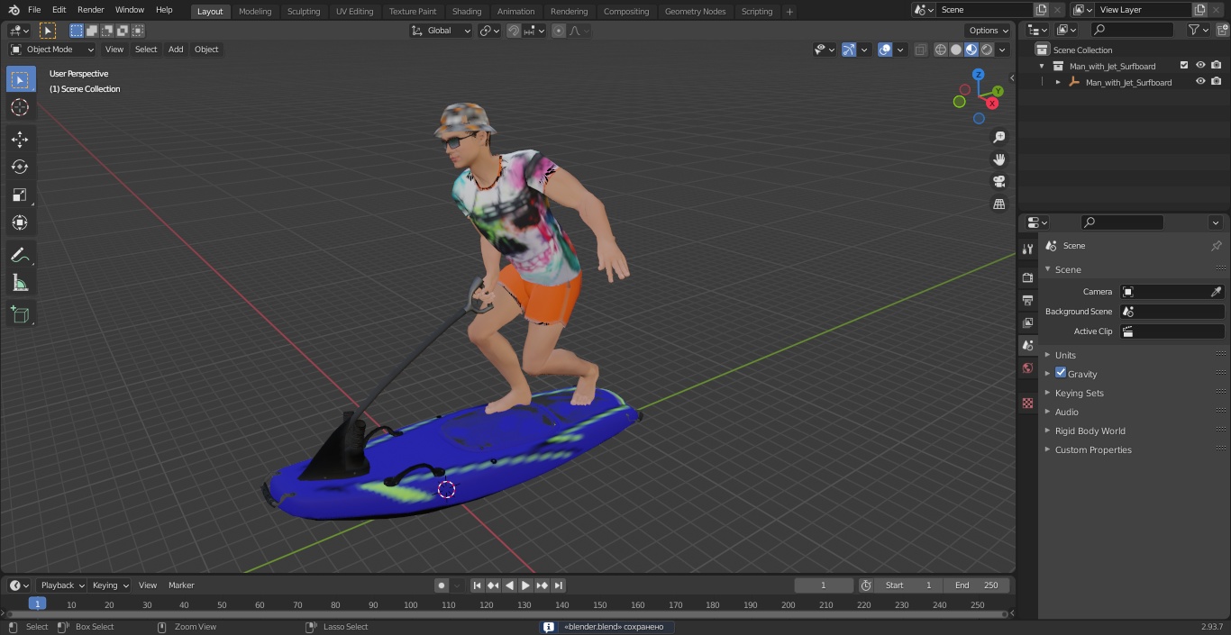 Man with Jet Surfboard 3D