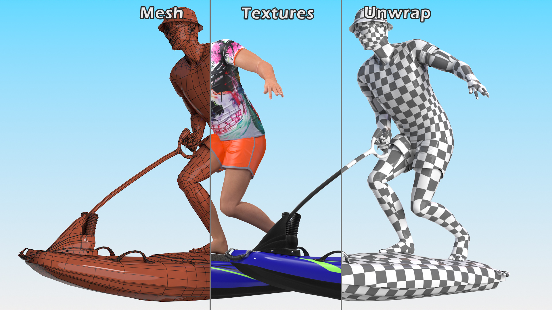 Man with Jet Surfboard 3D