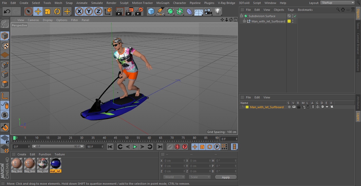 Man with Jet Surfboard 3D