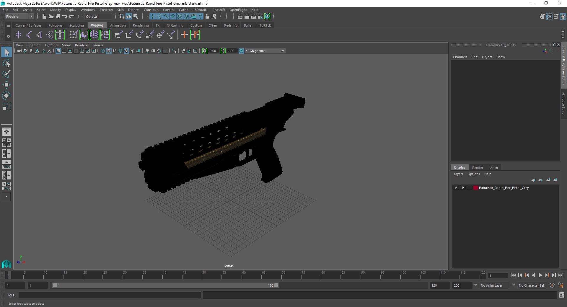 3D Futuristic Rapid Fire Pistol Grey model