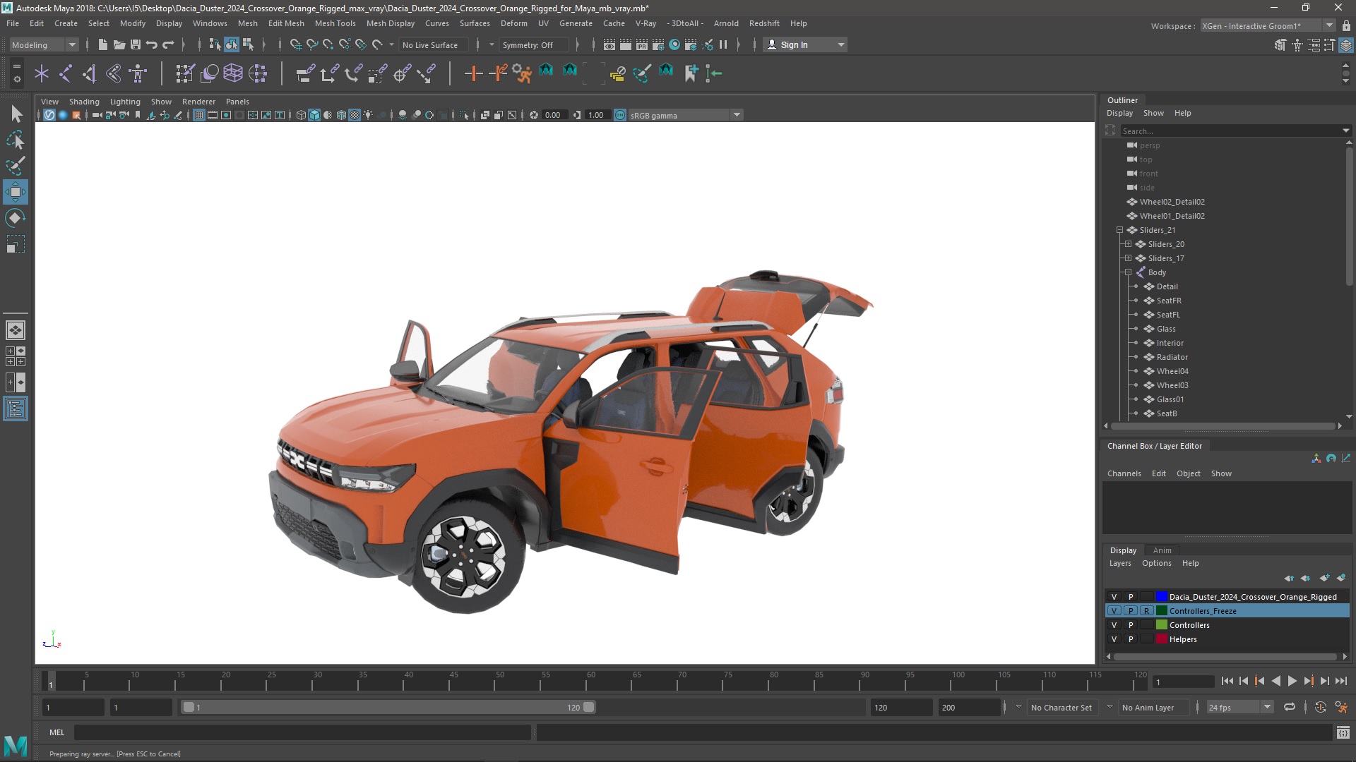 3D model Dacia Duster 2024 Crossover Orange Rigged for Maya