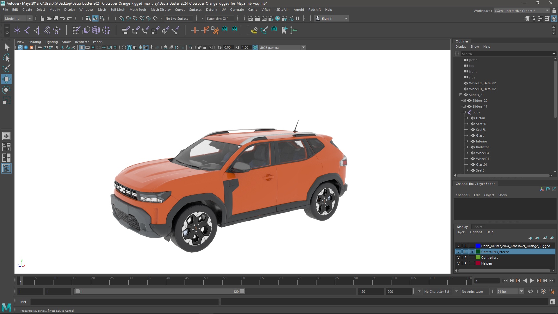 3D model Dacia Duster 2024 Crossover Orange Rigged for Maya