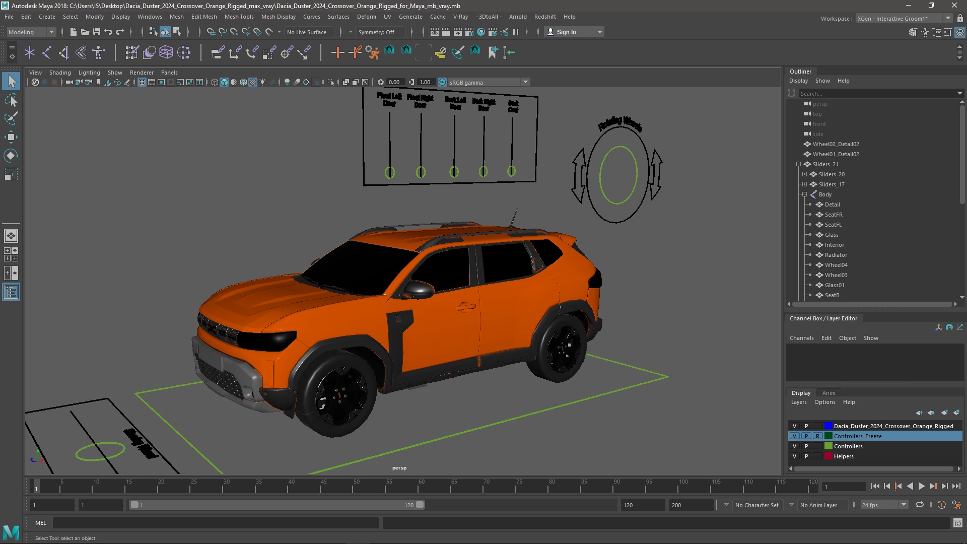 3D model Dacia Duster 2024 Crossover Orange Rigged for Maya