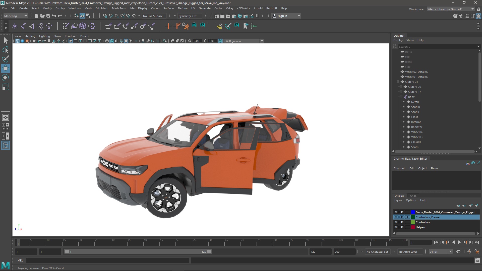 3D model Dacia Duster 2024 Crossover Orange Rigged for Maya