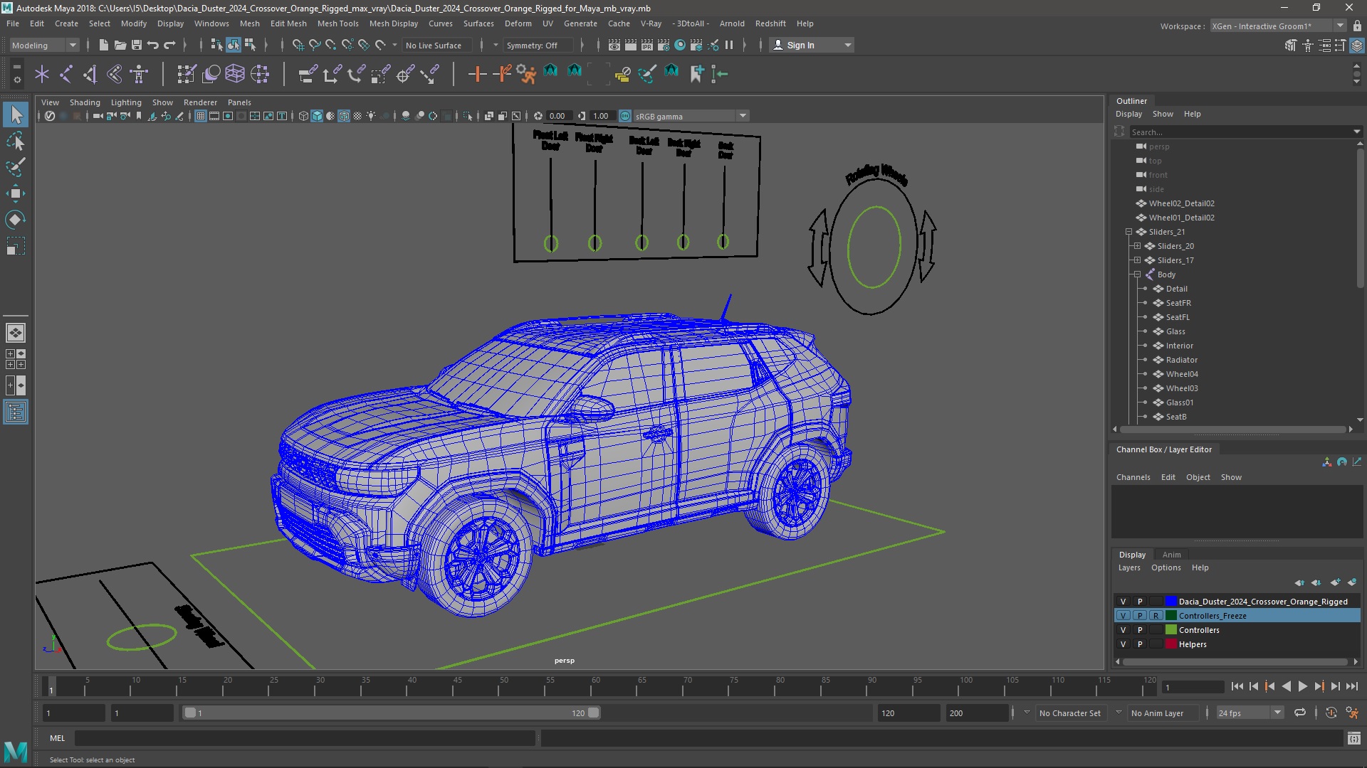 3D model Dacia Duster 2024 Crossover Orange Rigged for Maya