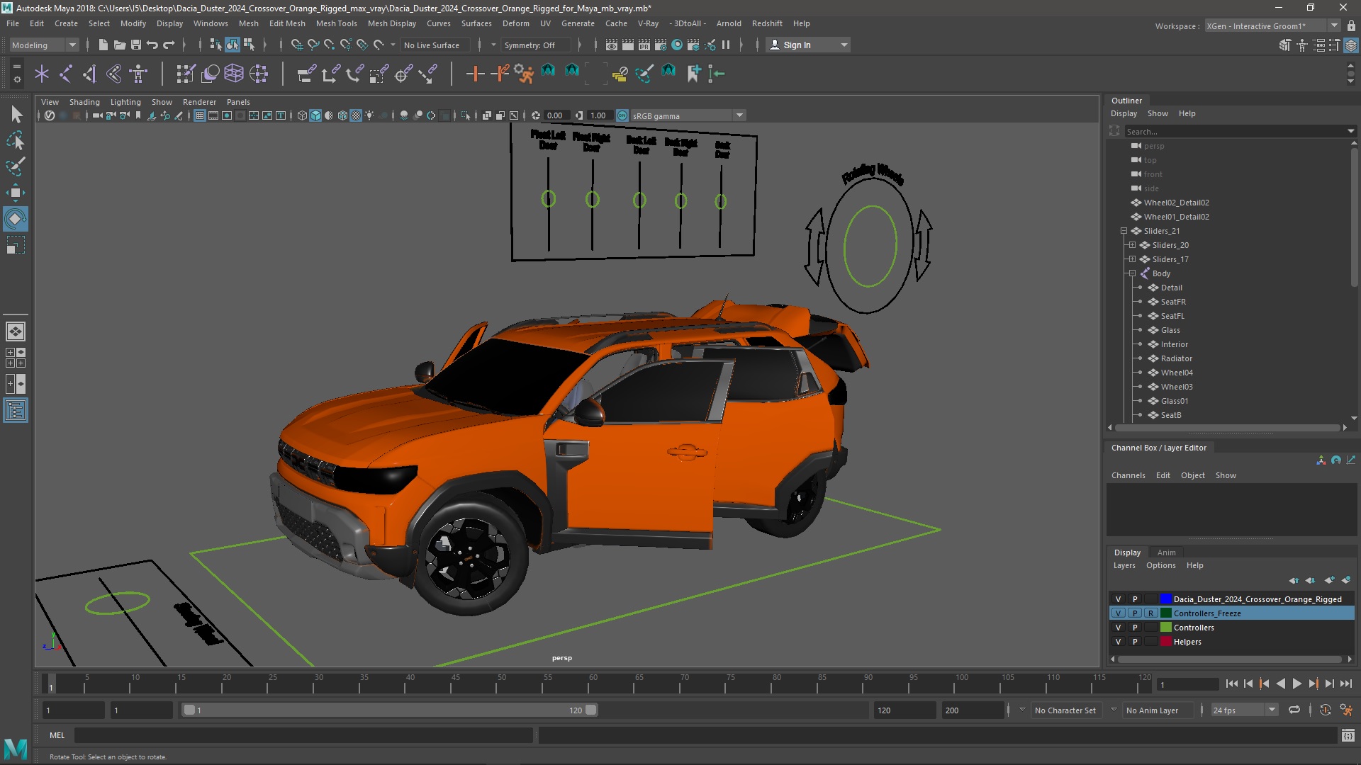 3D model Dacia Duster 2024 Crossover Orange Rigged for Maya