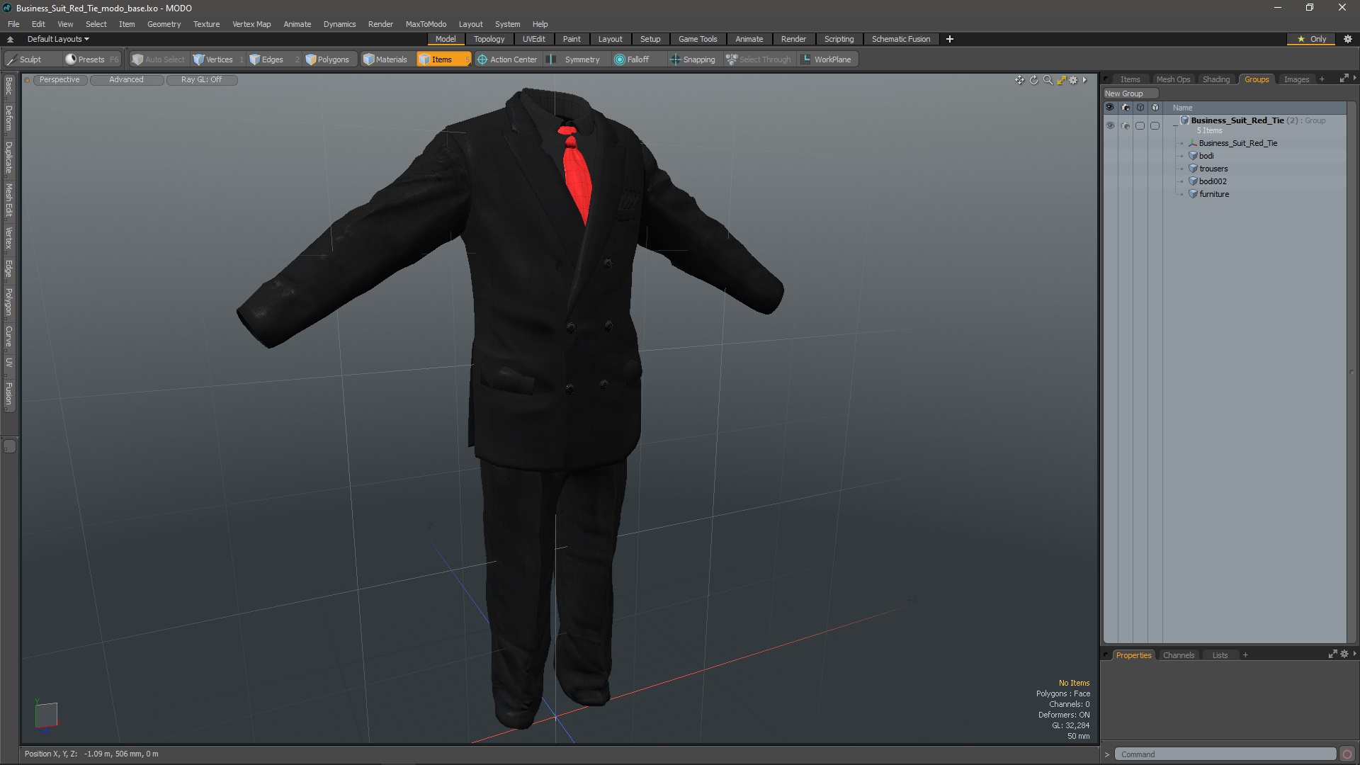 3D Business Suit Red Tie