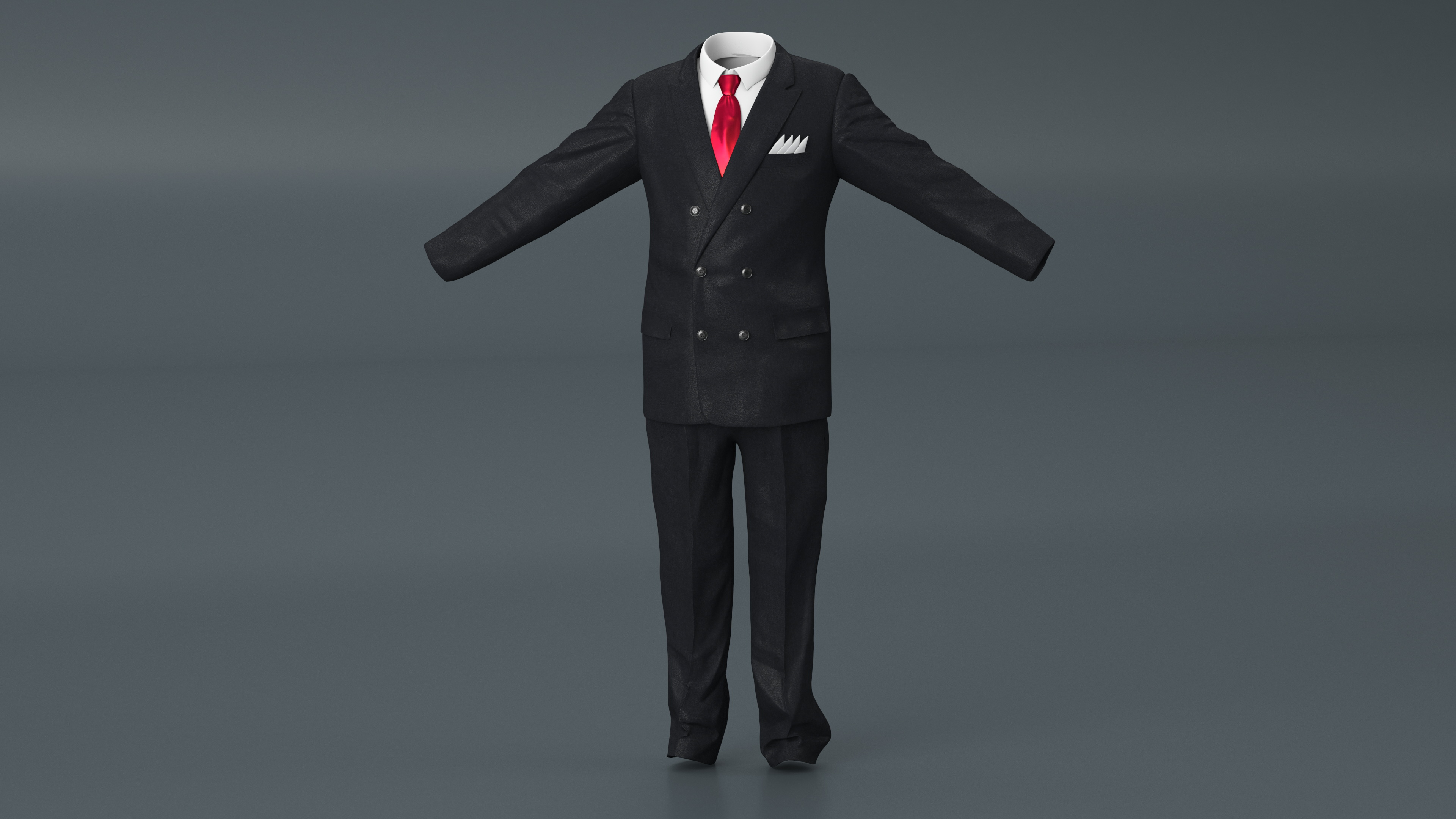 3D Business Suit Red Tie