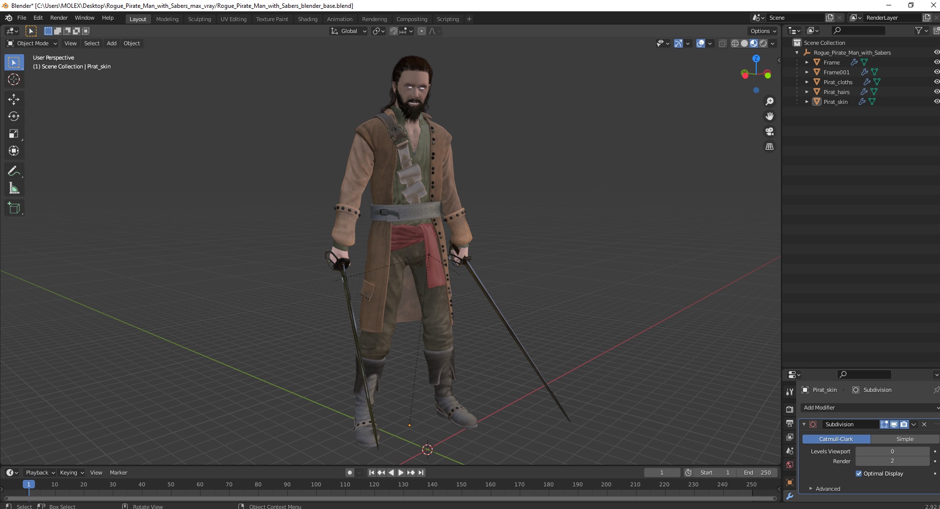 3D Rogue Pirate Man with Sabers model