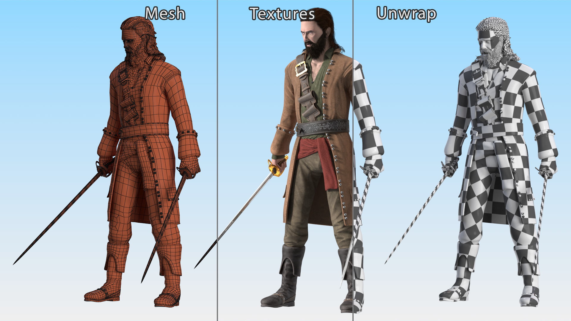 3D Rogue Pirate Man with Sabers model