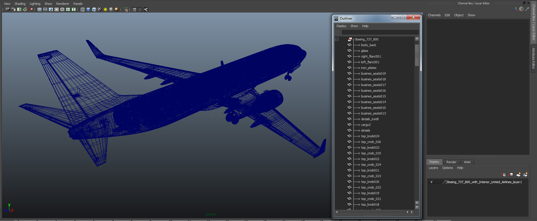 Boeing 737 800 with Interior United Airlines 3D model