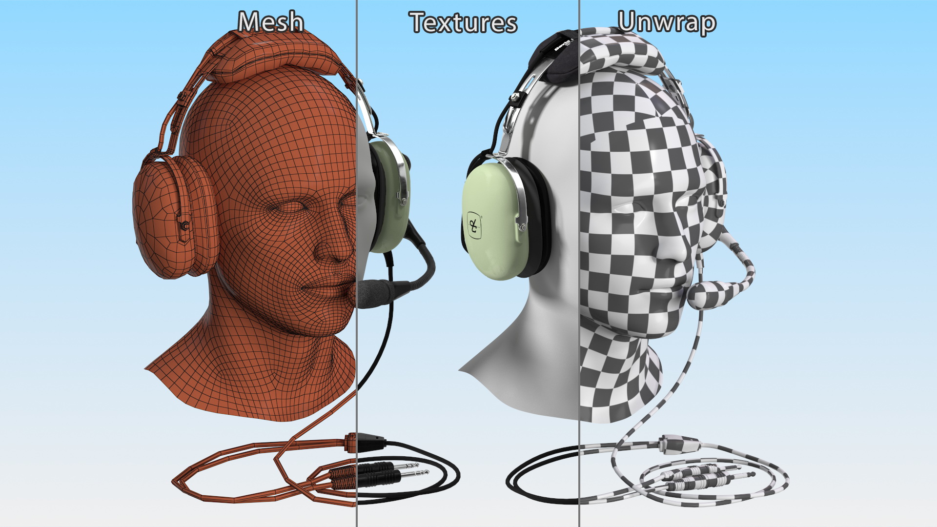 3D Aviation Headset David Clark with Mannequin model