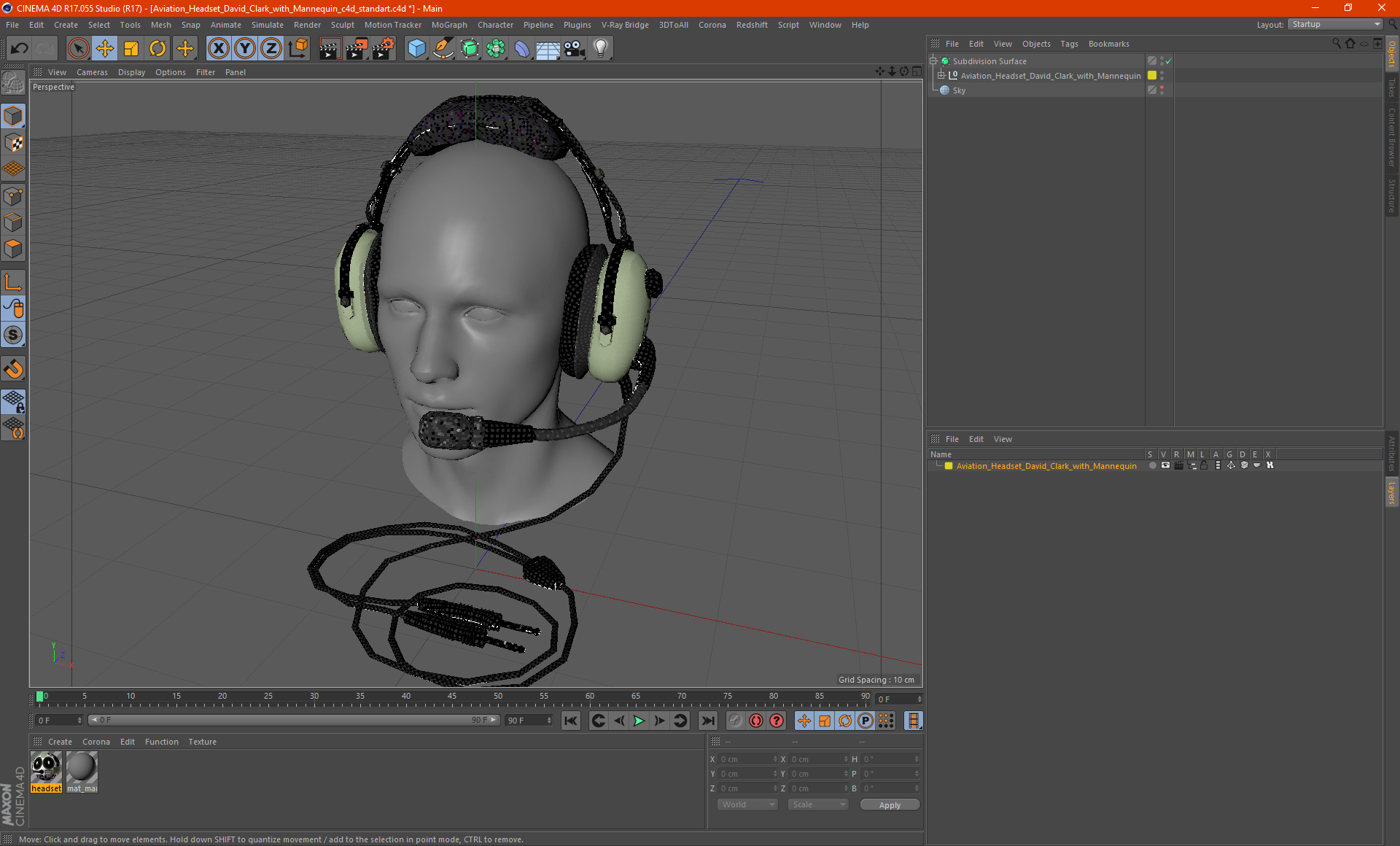 3D Aviation Headset David Clark with Mannequin model