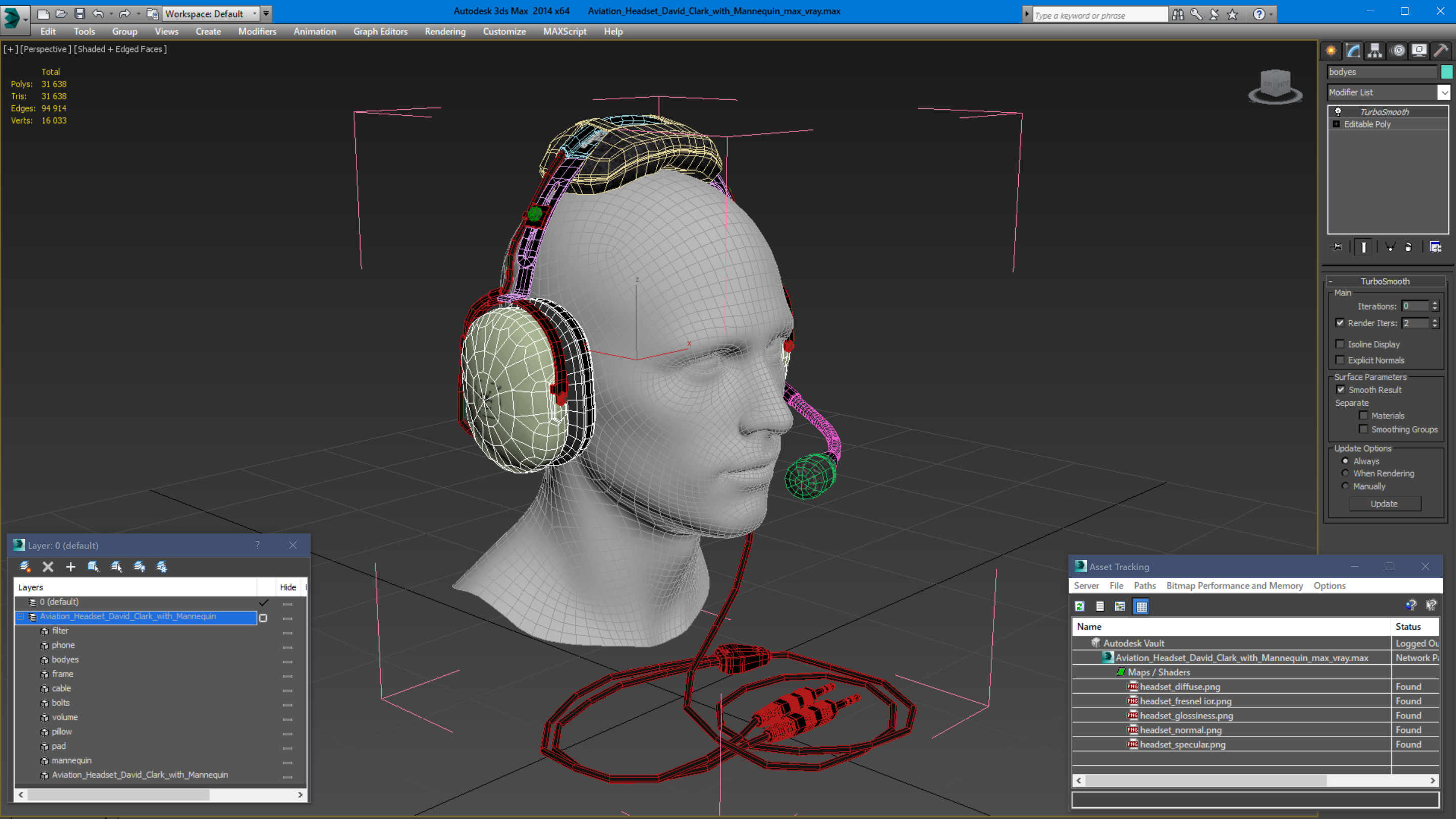 3D Aviation Headset David Clark with Mannequin model