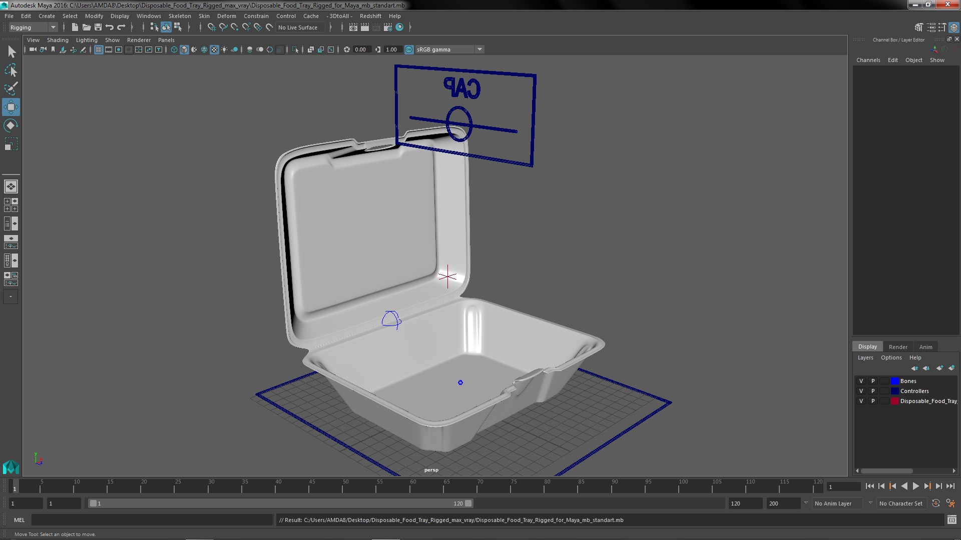 3D Disposable Food Tray Rigged for Maya