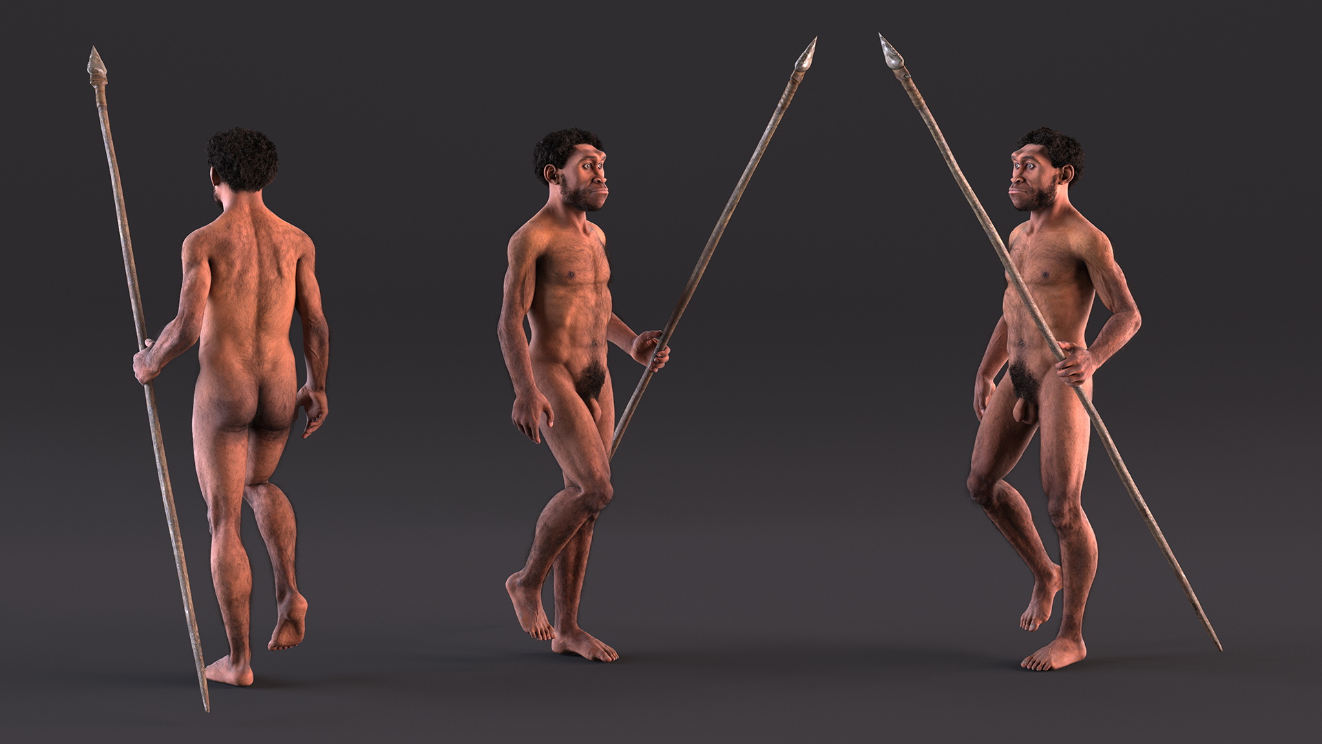 Homo Erectus with Spear Fur 3D