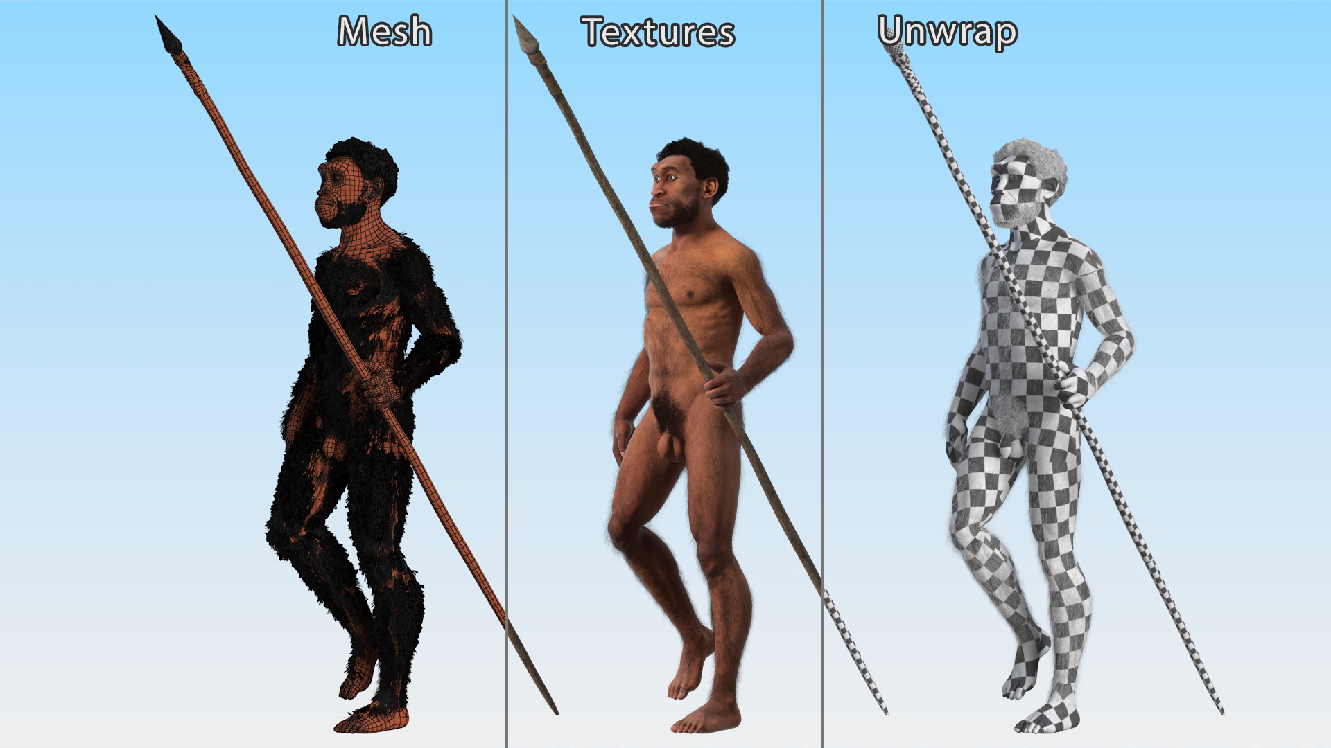 Homo Erectus with Spear Fur 3D