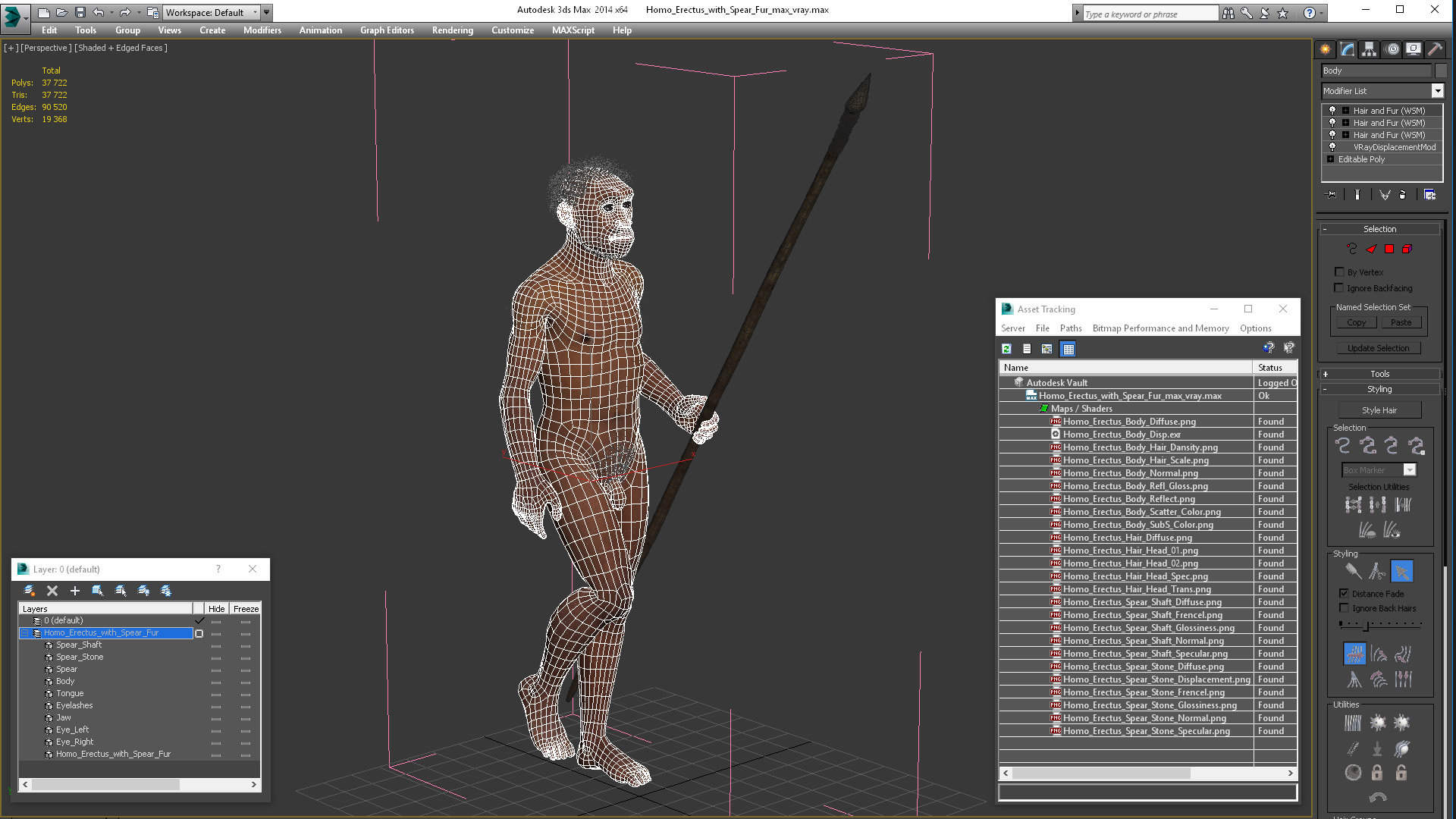 Homo Erectus with Spear Fur 3D